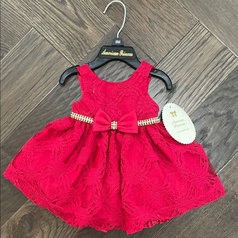 American Princess Vibrant Red Lace Dress with Bow